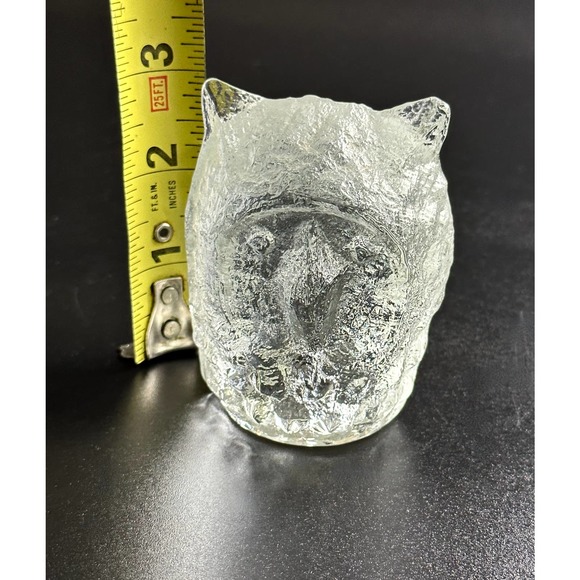 Vintage Pukeberg Sweden Textured Art Glass Owl Crystal Paperweight Figurine - Picture 12 of 13